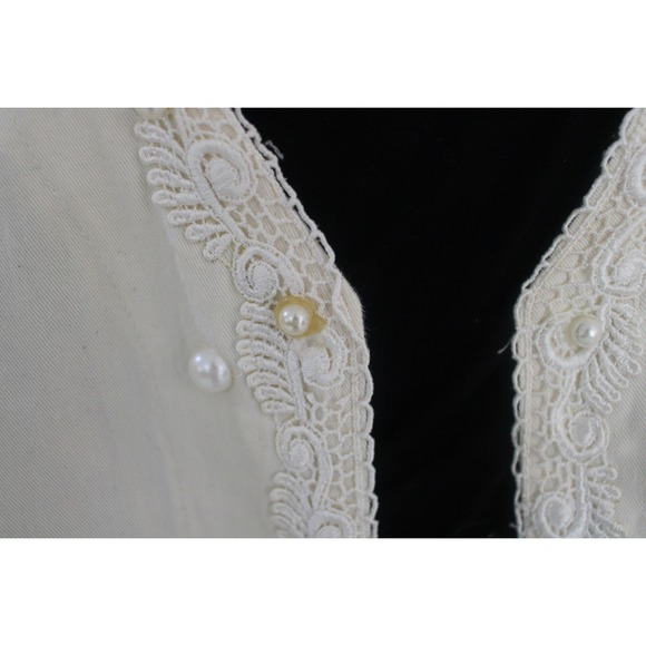 Frans Cream Cotton Vest Lace Pearl Detail Cottagecore Boho Y2K Size L - Picture 10 of 11